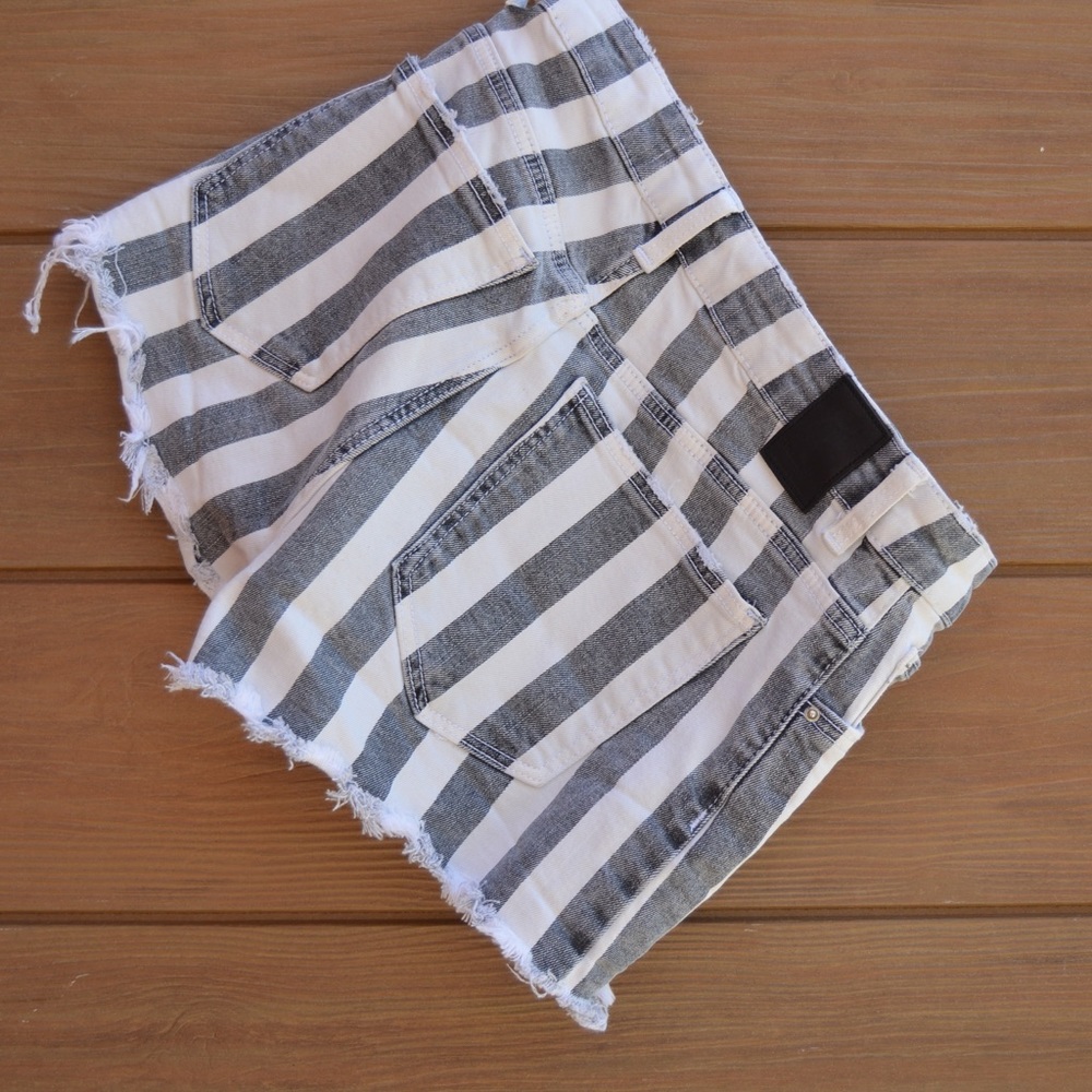 Gray & White Striped Jean Shorts